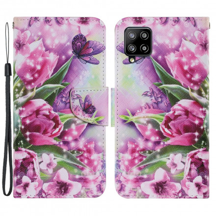 Housse Samsung Galaxy A22 4G Papillons et Tulipes Housse Samsung Galaxy A22 4G Papillons et Tulipes
