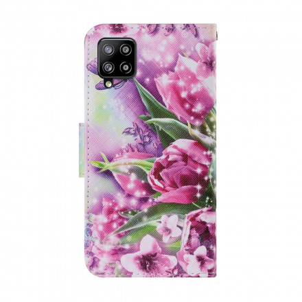 Housse Samsung Galaxy A22 4G Papillons et Tulipes Housse Samsung Galaxy A22 4G Papillons et Tulipes