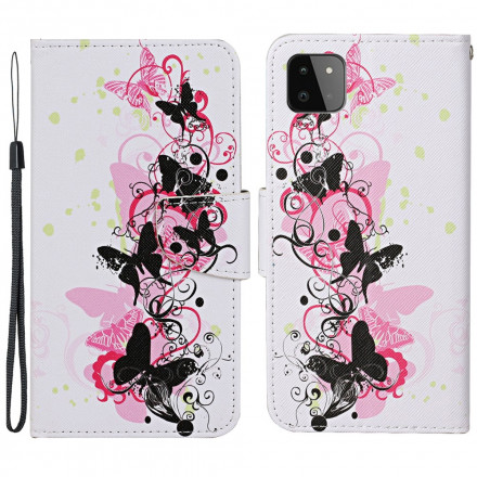 Housse Samsung Galaxy A22 5G Papillons et Lanière Housse Samsung Galaxy A22 5G Papillons et Lanière