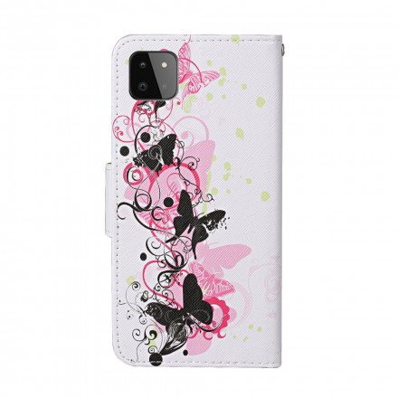 Housse Samsung Galaxy A22 5G Papillons et Lanière Housse Samsung Galaxy A22 5G Papillons et Lanière