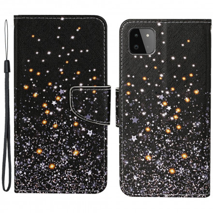 Housse Samsung Galaxy A22 5G Étoiles et Paillettes avec Lanière Housse Samsung Galaxy A22 5G Étoiles et Paillettes avec Lanière
