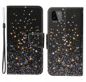 Housse Samsung Galaxy A22 5G Étoiles et Paillettes avec Lanière