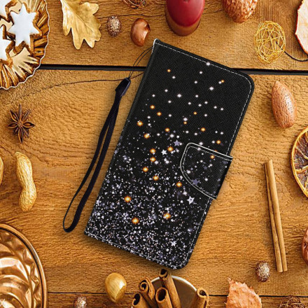 Housse Samsung Galaxy A22 5G Étoiles et Paillettes avec Lanière