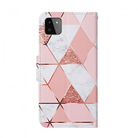 Housse Samsung Galaxy A22 5G Marbre et Paillettes avec Lanière Housse Samsung Galaxy A22 5G Marbre et Paillettes avec Lanière