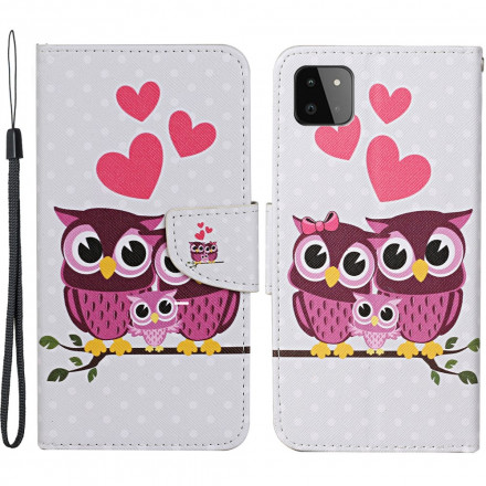 Housse Samsung Galaxy A22 5G Famille de Hiboux avec Lanière Housse Samsung Galaxy A22 5G Famille de Hiboux avec Lanière