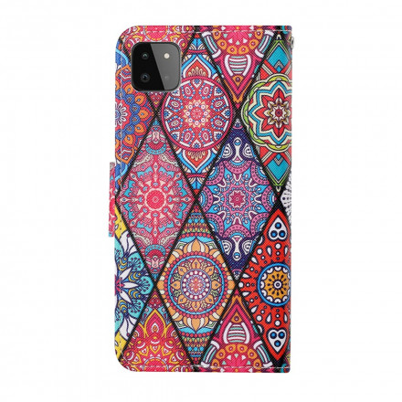 Housse Samsung Galaxy A22 5G Patchwork avec Lanière