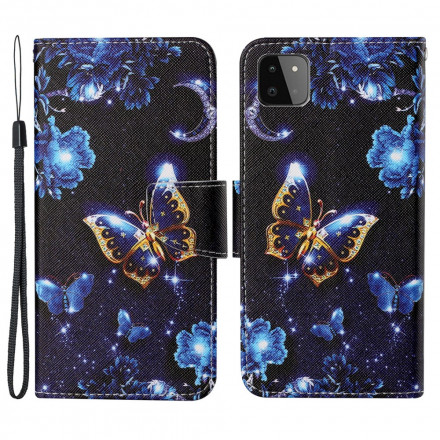 Housse Samsung Galaxy A22 5G Précieux Papillons à Lanière Housse Samsung Galaxy A22 5G Précieux Papillons à Lanière