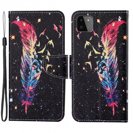 Housse Samsung Galaxy A22 5G Plume Colorée à Lanière Housse Samsung Galaxy A22 5G Plume Colorée à Lanière