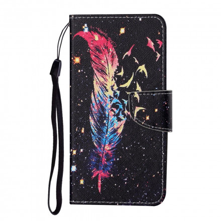 Housse Samsung Galaxy A22 5G Plume Colorée à Lanière Housse Samsung Galaxy A22 5G Plume Colorée à Lanière