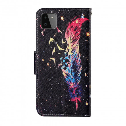 Housse Samsung Galaxy A22 5G Plume Colorée à Lanière Housse Samsung Galaxy A22 5G Plume Colorée à Lanière