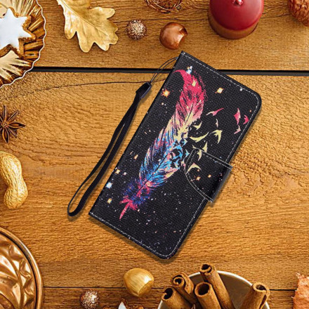 Housse Samsung Galaxy A22 5G Plume Colorée à Lanière Housse Samsung Galaxy A22 5G Plume Colorée à Lanière