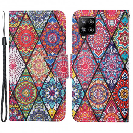 Housse Samsung Galaxy A22 4G Patchwork avec Lanière Housse Samsung Galaxy A22 4G Patchwork avec Lanière