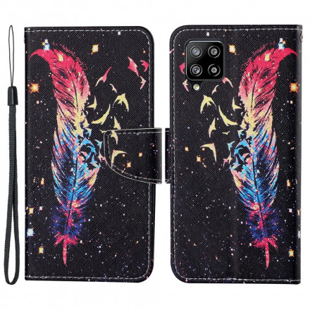 Housse Samsung Galaxy A22 4G Plume Colorée à Lanière