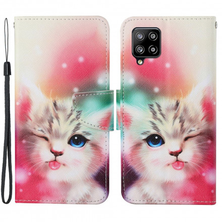Housse Samsung Galaxy A22 4G Cutie Cat avec Lanière