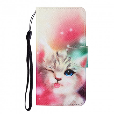 Housse Samsung Galaxy A22 4G Cutie Cat avec Lanière