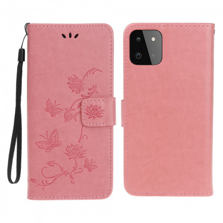 Housse Samsung Galaxy A22 5G Papillons et Fleurs à Lanière Housse Samsung Galaxy A22 5G Papillons et Fleurs à Lanière