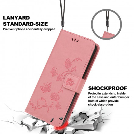 Housse Samsung Galaxy A22 5G Papillons et Fleurs à Lanière Housse Samsung Galaxy A22 5G Papillons et Fleurs à Lanière