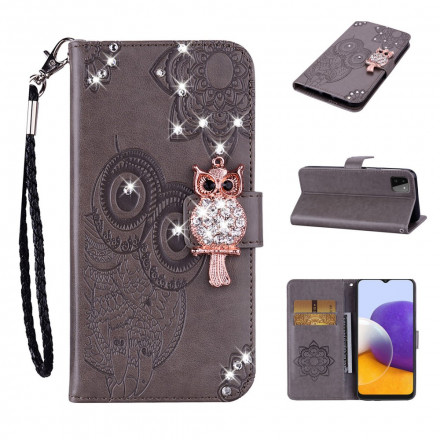 Housse Samsung Galaxy A22 5G Hibou Mandala et Breloque