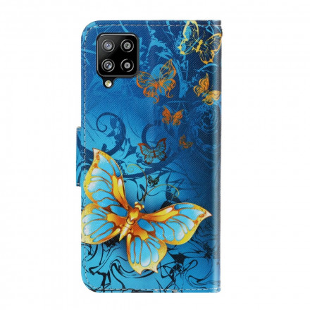 Housse Samsung Galaxy A22 4G Variations Papillons à Lanière