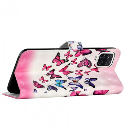 Housse Samsung Galaxy A22 4G Vol de Papillons à Lanière