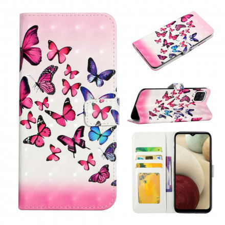 Housse Samsung Galaxy A22 4G Vol de Papillons à Lanière Housse Samsung Galaxy A22 4G Vol de Papillons à Lanière