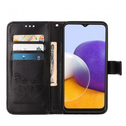 Housse Samsung Galaxy A22 5G Papillon Design avec Lanière Housse Samsung Galaxy A22 5G Papillon Design avec Lanière