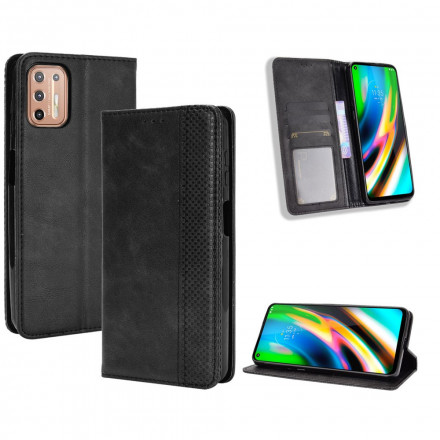 Flip Cover Moto G9 Plus Effet Cuir Vintage Stylisé