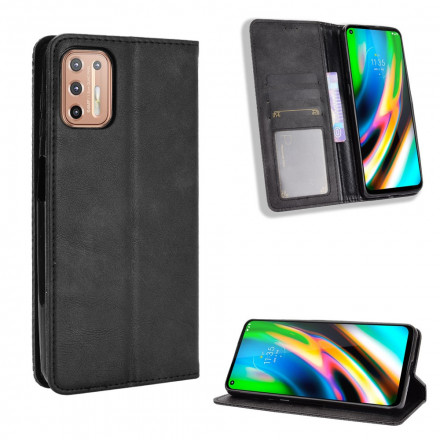 Flip Cover Moto G9 Plus Effet Cuir Vintage Stylisé Flip Cover Moto G9 Plus Effet Cuir Vintage Stylisé