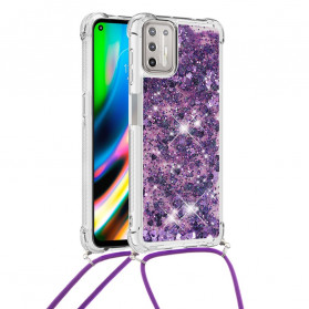 Coque Moto G9 Plus Paillettes avec Cordon