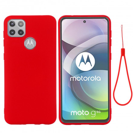 Coque Moto G9 Plus Conception Silicone Liquide avec Lanière