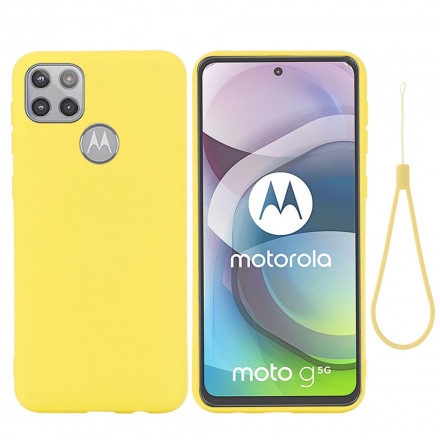 Coque Moto G9 Plus Conception Silicone Liquide avec Lanière
