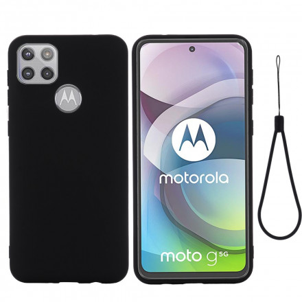 Coque Moto G9 Plus Conception Silicone Liquide avec Lanière