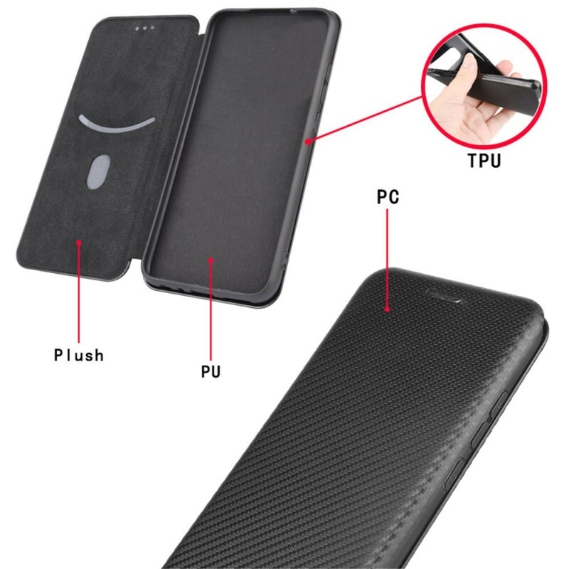 Flip Cover Azus Zenfone 8 Fibre Carbone avec Anneau Support