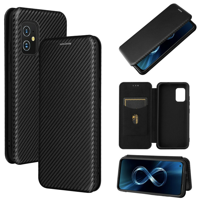 Flip Cover Azus Zenfone 8 Fibre Carbone avec Anneau Support Flip Cover Azus Zenfone 8 Fibre Carbone avec Anneau Support