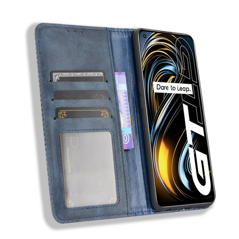 Flip Cover Realme GT 5G Effet Cuir Vintage Stylisé Flip Cover Realme GT 5G Effet Cuir Vintage Stylisé