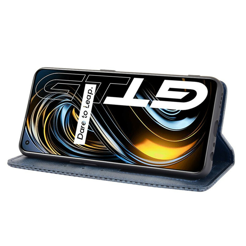 Flip Cover Realme GT 5G Effet Cuir Vintage Stylisé Flip Cover Realme GT 5G Effet Cuir Vintage Stylisé