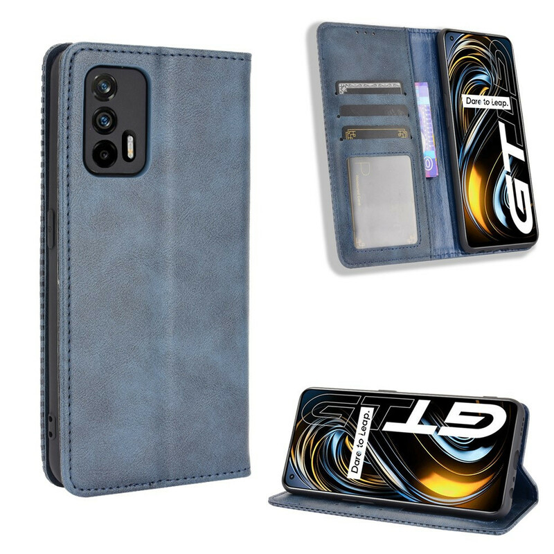 Flip Cover Realme GT 5G Effet Cuir Vintage Stylisé Flip Cover Realme GT 5G Effet Cuir Vintage Stylisé