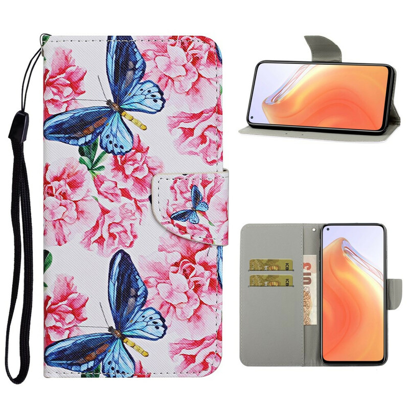 Housse Xiaomi Mi 10T / 10T Pro Papillons Floraux Lanière