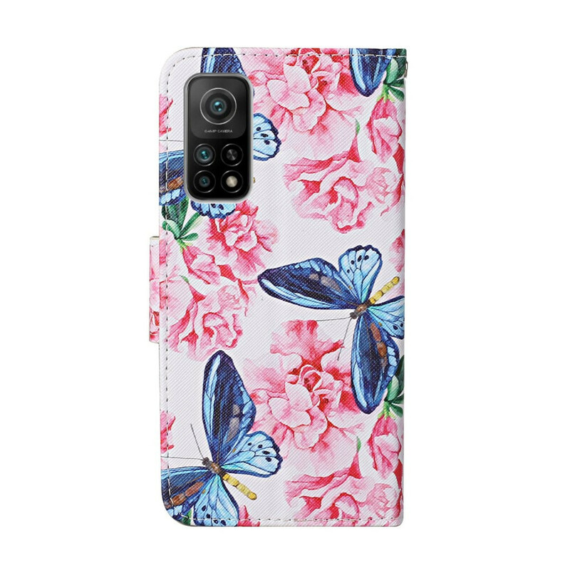 Housse Xiaomi Mi 10T / 10T Pro Papillons Floraux Lanière