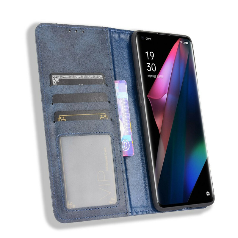 Flip Cover Oppo Find X3 / X3 Pro Effet Cuir Vintage Stylisé Flip Cover Oppo Find X3 / X3 Pro Effet Cuir Vintage Stylisé