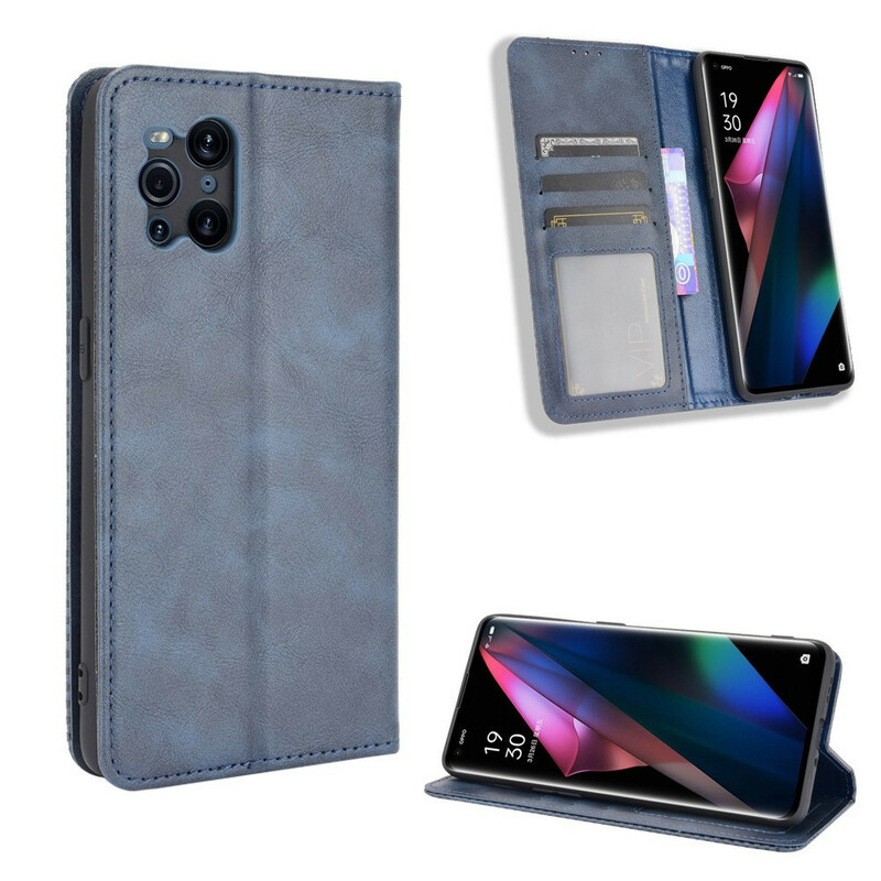 Flip Cover Oppo Find X3 / X3 Pro Effet Cuir Vintage Stylisé Flip Cover Oppo Find X3 / X3 Pro Effet Cuir Vintage Stylisé