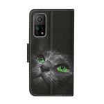 Housse Xiaomi Mi 10T / 10T Pro Chat aux Yeux Verts avec Lanière Housse Xiaomi Mi 10T / 10T Pro Chat aux Yeux Verts avec Lanière
