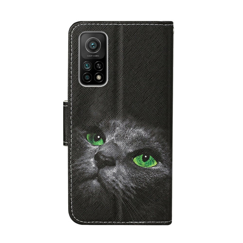 Housse Xiaomi Mi 10T / 10T Pro Chat aux Yeux Verts avec Lanière Housse Xiaomi Mi 10T / 10T Pro Chat aux Yeux Verts avec Lanière