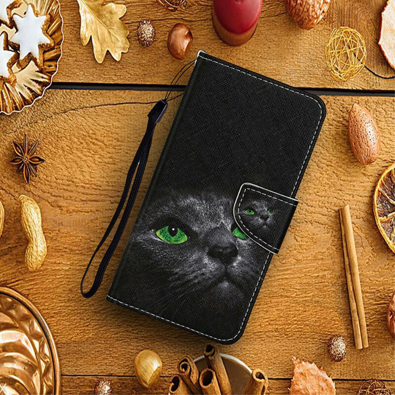 Housse Xiaomi Mi 10T / 10T Pro Chat aux Yeux Verts avec Lanière