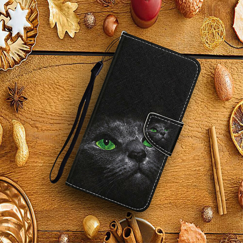 Housse Xiaomi Mi 10T / 10T Pro Chat aux Yeux Verts avec Lanière Housse Xiaomi Mi 10T / 10T Pro Chat aux Yeux Verts avec Lanière