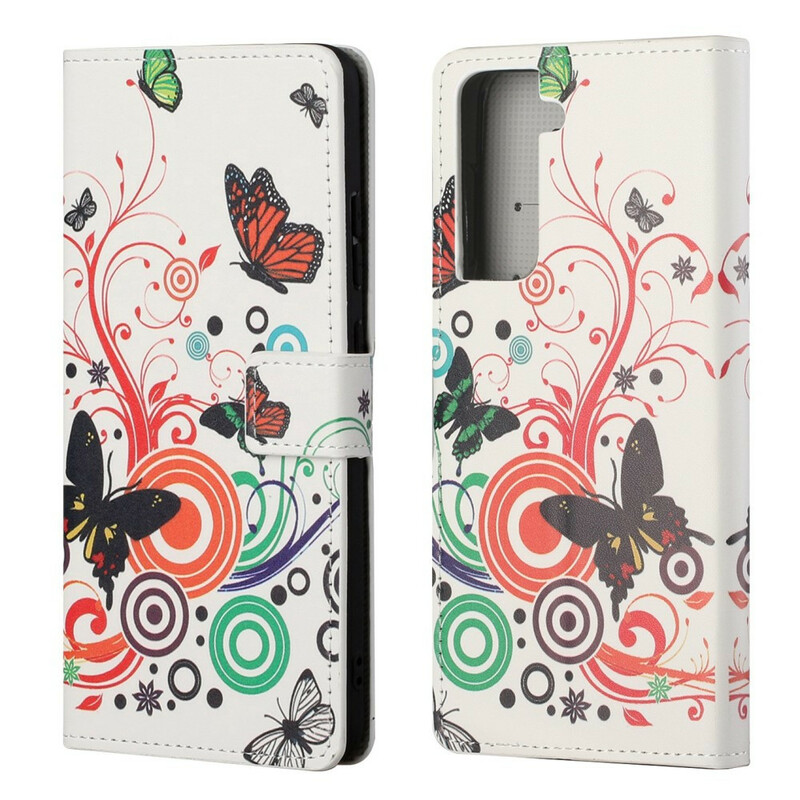 Housse Samsung Galaxy S21 FE Papillons et Fleurs