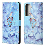 Housse Samsung Galaxy S21 FE Papillons Diamants à Lanière Housse Samsung Galaxy S21 FE Papillons Diamants à Lanière
