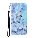Housse Samsung Galaxy S21 FE Papillons Diamants à Lanière Housse Samsung Galaxy S21 FE Papillons Diamants à Lanière