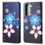 Housse Samsung Galaxy S21 FE Fleurs Lunaires à Lanière Housse Samsung Galaxy S21 FE Fleurs Lunaires à Lanière