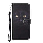 Housse Samsung Galaxy S21 FE Yeux de Chat Noir à Lanière